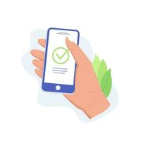 To do app concept. Hand holding smartphone with to do list on the display. Trendy flat style. Vector illustration.