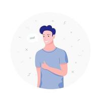 Happy young man shows gesture cool. Trendy flat cartoon style. Vector illustration.