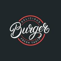 Burger hand written lettering logo, label, badge, emblem, sign. Modern brush calligraphy, typography. Vintage retro style. Vector illustration.