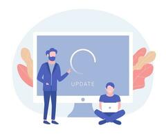 System update concept. People update operation system. Trendy flat style. Vector illustration