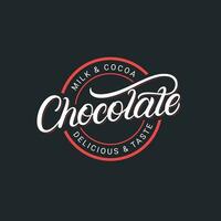 Chocolate hand written lettering logo, label, badge, sign, emblem. Modern brush calligraphy. Vintage retro style. Vector illustration.