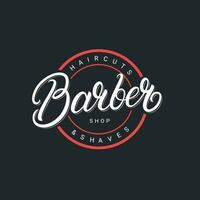 Barbero tienda mano escrito letras logo, etiqueta, insignia, emblema, signo. moderno cepillo caligrafía, tipografía. Clásico retro estilo. vector ilustración.