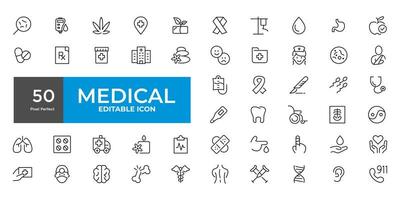 medicina y salud cuidado plano iconos mínimo Delgado línea web icono colocar. contorno íconos colección vector