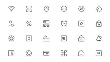 Pixel Perfect. Basic User Interface Essential Set. Line Outline Icons. For App, Web, Print. Editable Stroke. Pixel Stroke Wide with Round Cap and Round Corner vector