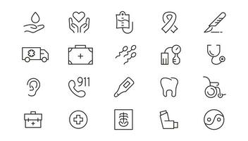 Medicine and Health care flat icons. minimal thin line web icon set. Outline icons collection vector