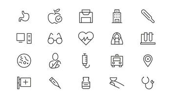 Medicine and Health care flat icons. minimal thin line web icon set. Outline icons collection vector