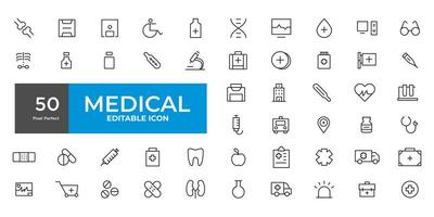 medicina y salud cuidado plano iconos mínimo Delgado línea web icono colocar. contorno íconos colección vector