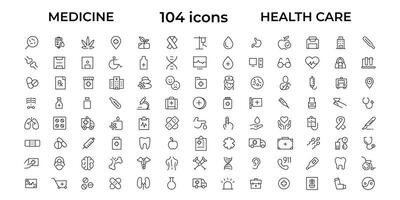 medicina y salud cuidado plano iconos mínimo Delgado línea web icono colocar. contorno íconos colección vector