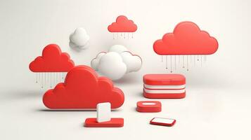 3D red white cloud icon minimal style, cloud computing online service, digital technology security concept, Generative AI illustration photo