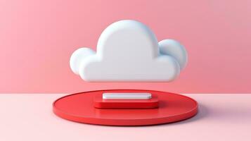 3D red white cloud icon minimal style, cloud computing online service, digital technology security concept, Generative AI illustration photo