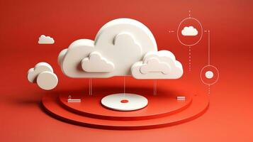 3D red white cloud icon minimal style, cloud computing online service, digital technology security concept, Generative AI illustration photo