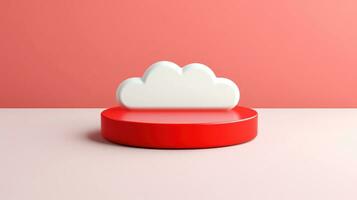 3D red white cloud icon minimal style, cloud computing online service, digital technology security concept, Generative AI illustration photo