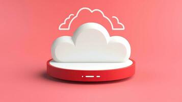 3D red white cloud icon minimal style, cloud computing online service, digital technology security concept, Generative AI illustration photo