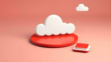 3d rojo blanco nube icono mínimo estilo, nube informática en línea servicio, digital tecnología seguridad concepto, generativo ai ilustración foto