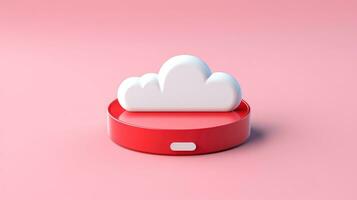 3d rojo blanco nube icono mínimo estilo, nube informática en línea servicio, digital tecnología seguridad concepto, generativo ai ilustración foto