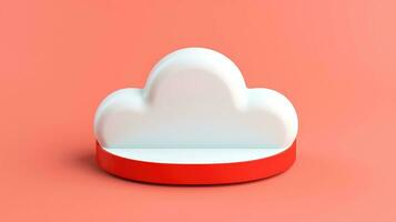 3D red white cloud icon minimal style, cloud computing online service, digital technology security concept, Generative AI illustration photo