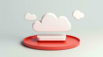 3D red white cloud icon minimal style, cloud computing online service, digital technology security concept, Generative AI illustration photo