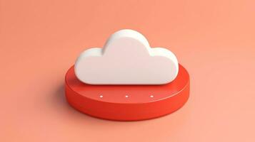 3d rojo blanco nube icono mínimo estilo, nube informática en línea servicio, digital tecnología seguridad concepto, generativo ai ilustración foto