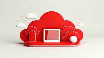 3D red white cloud icon minimal style, cloud computing online service, digital technology security concept, Generative AI illustration photo