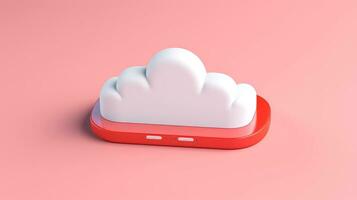 3D red white cloud icon minimal style, cloud computing online service, digital technology security concept, Generative AI illustration photo