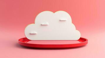 3D red white cloud icon minimal style, cloud computing online service, digital technology security concept, Generative AI illustration photo