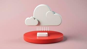 3D red white cloud icon minimal style, cloud computing online service, digital technology security concept, Generative AI illustration photo