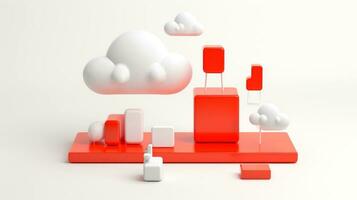 3d rojo blanco nube icono mínimo estilo, nube informática en línea servicio, digital tecnología seguridad concepto, generativo ai ilustración foto