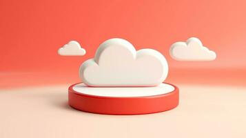 3D red white cloud icon minimal style, cloud computing online service, digital technology security concept, Generative AI illustration photo