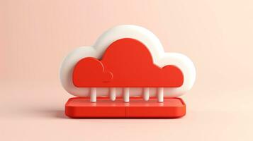 3D red white cloud icon minimal style, cloud computing online service, digital technology security concept, Generative AI illustration photo