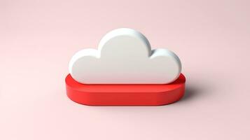 3d rojo blanco nube icono mínimo estilo, nube informática en línea servicio, digital tecnología seguridad concepto, generativo ai ilustración foto