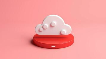 3d rojo blanco nube icono mínimo estilo, nube informática en línea servicio, digital tecnología seguridad concepto, generativo ai ilustración foto