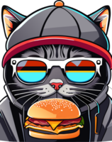 gato comer un hamburguesa. ai generado png