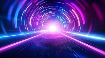 abstract background of speed motion in the tunnel with light rays. photo