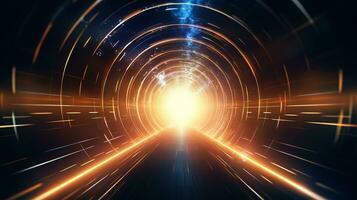 Futuristic tunnel with lights and rays background photo