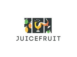 fresh fruit mixed juice logo design template , rectangle fruit logo ,rectangle juice , glass of juice vector ,juice splashes vector logo