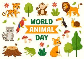 World Animal Day Vector Illustration with Various Animals or Wildlife for Habitat Protection and Forest in Flat Cartoon Background Templates