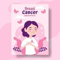 Breast Cancer Awareness Month Vertical Poster Flat Cartoon Hand Drawn Templates Background Illustration vector