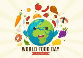 World Food Day Vector Illustration on 16 October with Various Foods, Fruit and Vegetable in Flat Cartoon Hand Drawn Background Templates