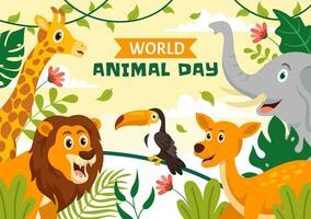 World Animal Day Vector Illustration with Various Animals or Wildlife for Habitat Protection and Forest in Flat Cartoon Background Templates