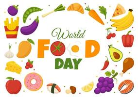 World Food Day Vector Illustration on 16 October with Various Foods, Fruit and Vegetable in Flat Cartoon Hand Drawn Background Templates