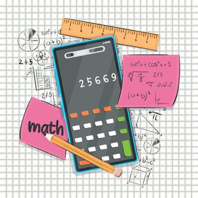 Isolated calculator with mathematical formulas Math class concept Vector