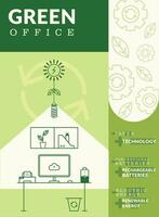 Green vertical green office poster with flat icons Vector