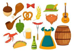 Set of Happy Oktoberfest Festival Elements Vector Illustration with Beer, Sausage, Barrels, Germany Flag and More Cartoon Background Design Templates