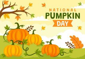 National Pumpkin Day Vector Illustration on 26 October with Cute Cartoon Style Pumpkin Character on Garden Background Hand Drawn Template