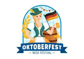 contento Oktoberfest fiesta festival vector ilustración con cerveza, embutido, pan de jengibre, alemán bandera y ets antecedentes plano dibujos animados mano dibujado plantillas