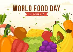 World Food Day Vector Illustration on 16 October with Various Foods, Fruit and Vegetable in Flat Cartoon Hand Drawn Background Templates