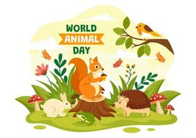 World Animal Day Vector Illustration with Various Animals or Wildlife for Habitat Protection and Forest in Flat Cartoon Background Templates