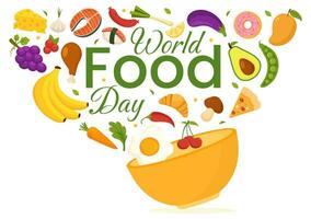 World Food Day Vector Illustration on 16 October with Various Foods, Fruit and Vegetable in Flat Cartoon Hand Drawn Background Templates