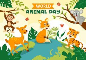 World Animal Day Vector Illustration with Various Animals or Wildlife for Habitat Protection and Forest in Flat Cartoon Background Templates