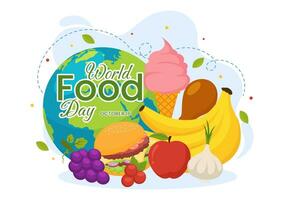 World Food Day Vector Illustration on 16 October with Various Foods, Fruit and Vegetable in Flat Cartoon Hand Drawn Background Templates